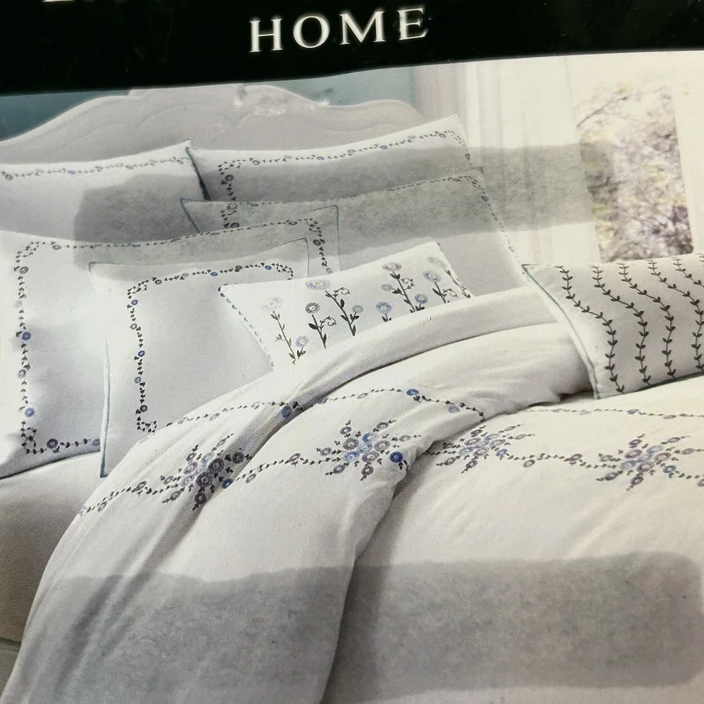 NEW Laura Ashley Embroidered Floral Blue, Purple Green 100% Cotton Euro Sham